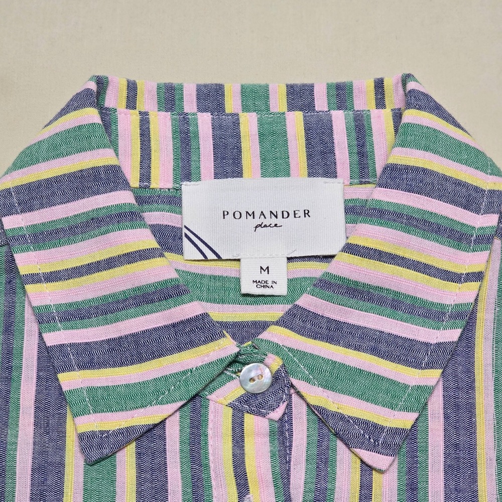 Pomander Place Womens Multi Color Striped Cotton Button Down Shirt Size Medium - Picture 2 of 8